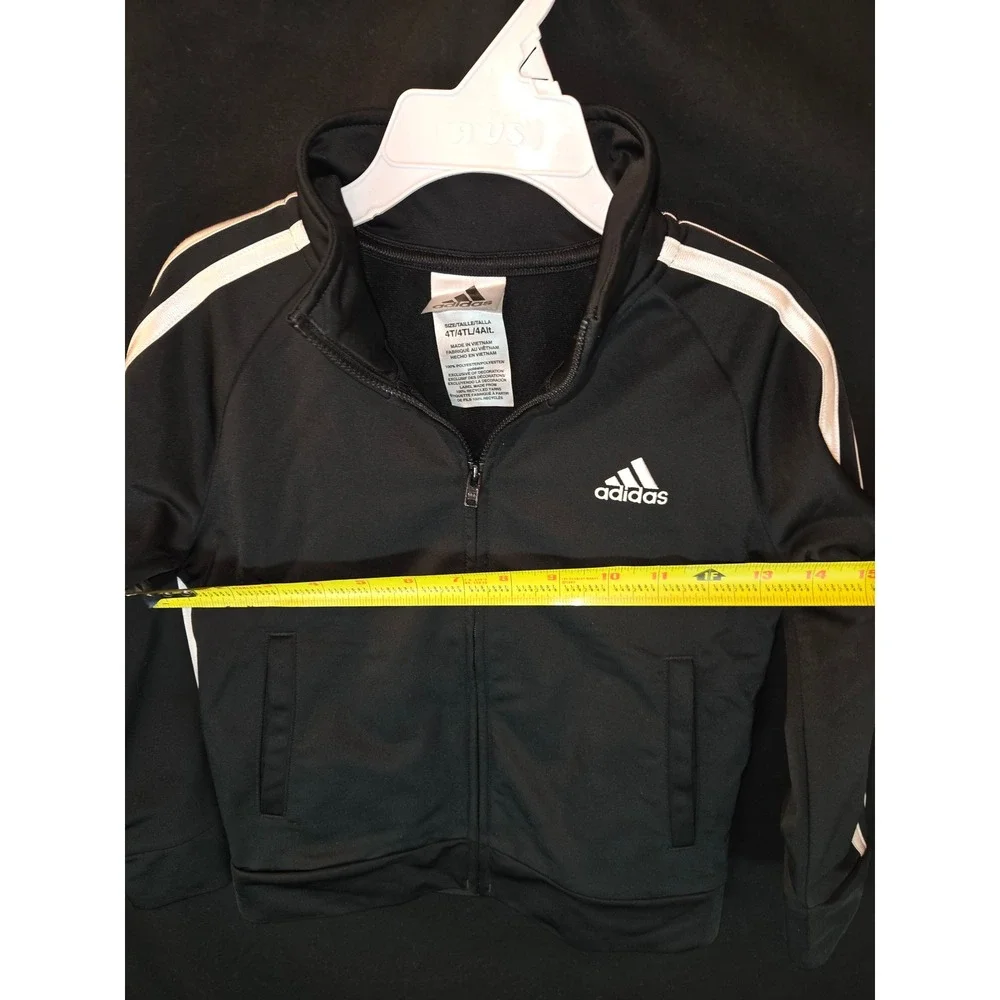 Adidas Tracksuit Set Kids‎ 4T Black White Three Stripe Jacket Pants Outfit